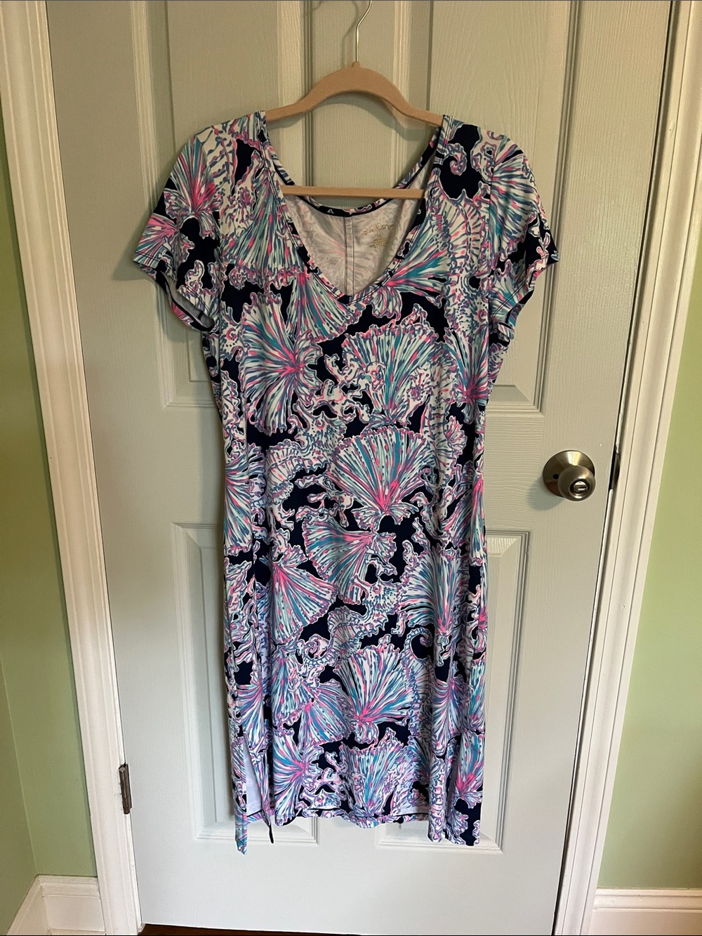 Lilly Pulitzer Multicolor V-Neck Dress with Navy, Pink & Aqua Accent